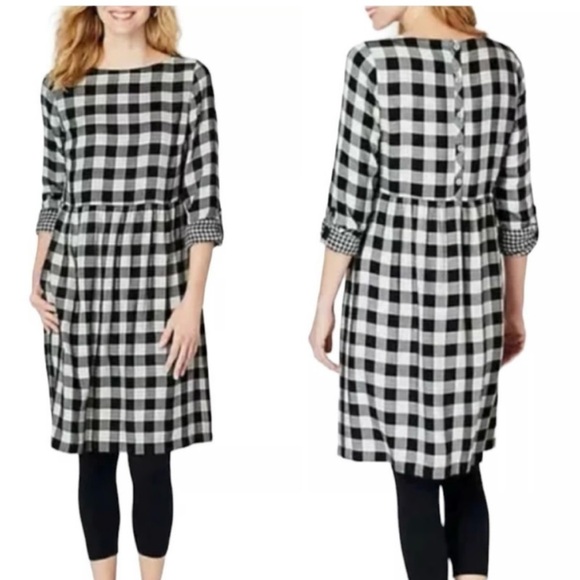 J Jill b & w Buffalo plaid knee length dress - Picture 1 of 6